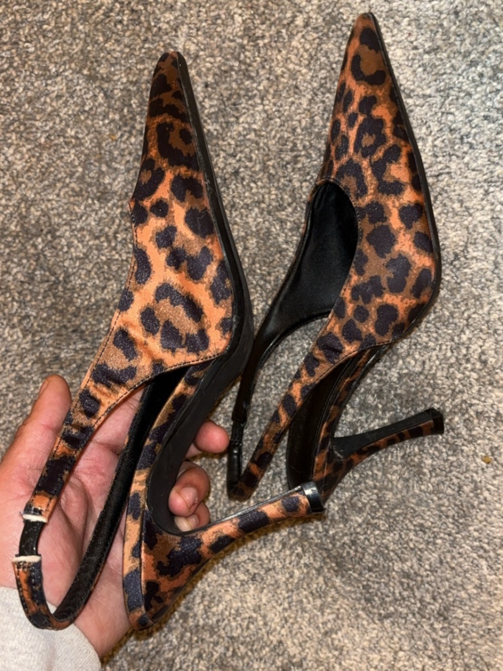 SHEIN Leopard Print Slingback Pointed-Toe Heels - Brown and Black